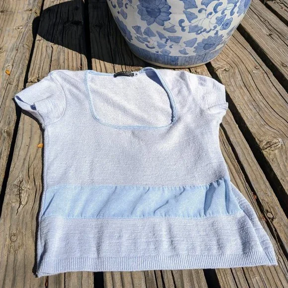 Vintage Y2K bebe Powder-Blue Cap Sleeve Peek-a-boo Sweater - Picture 5 of 13